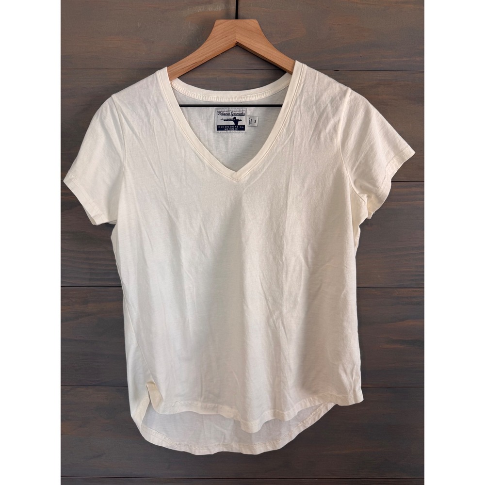 Guideboat Co Reliance Garments Cream V-Neck‎ Cotton T-Shirt Small White